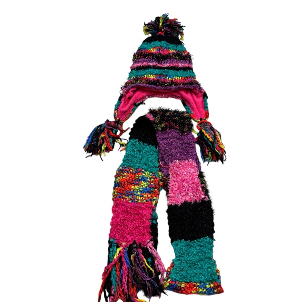 Girls Hat and Scarf Set Fleece Lined Multicolored One Size 7-16 Years